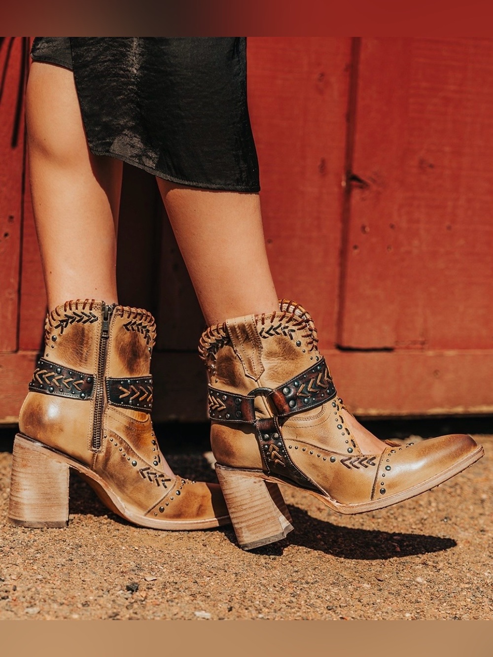 🆕{FreeBird by Steven} Jetson Western Studded Harness Ankle Boots